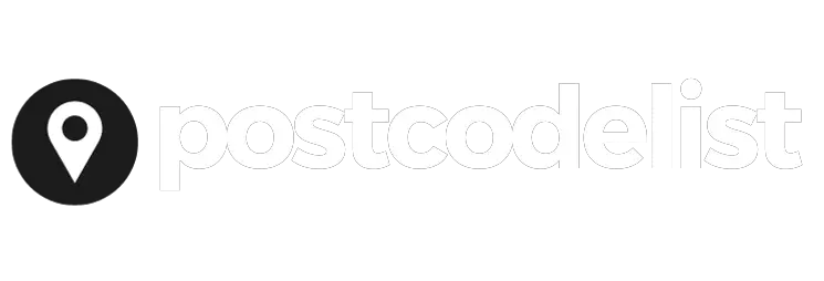 Black logo of postcodelist.co.uk